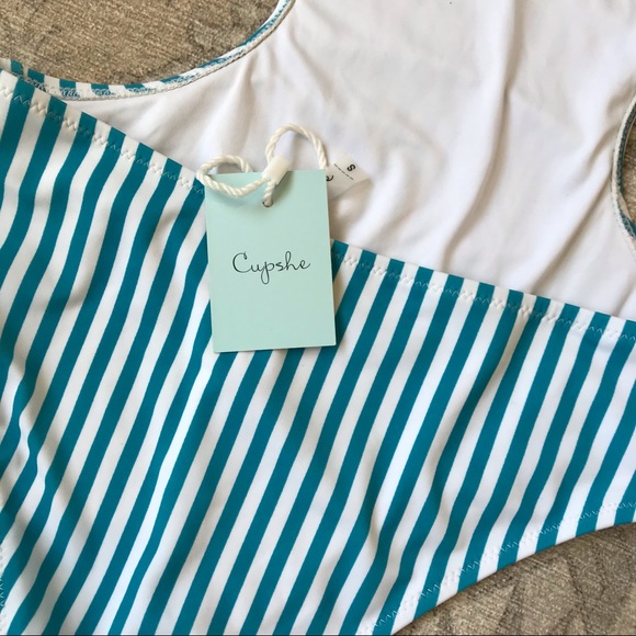 NWT CUPSHE Teal Stripe Monokini - Picture 6 of 9